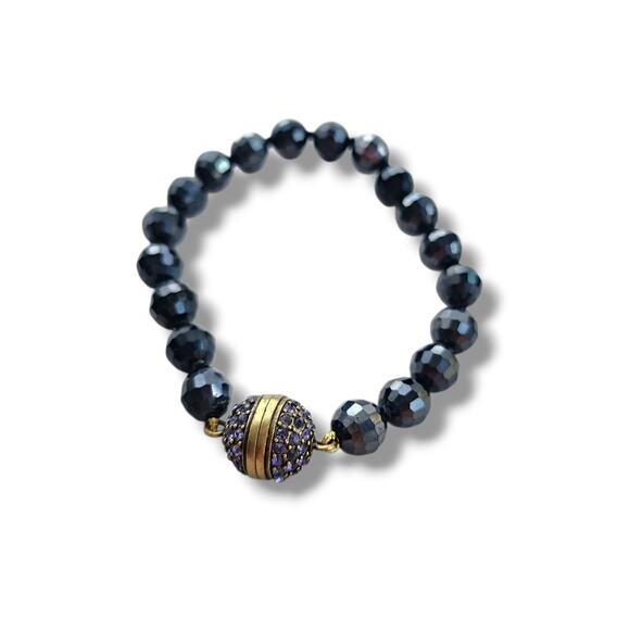 Heidi Daus Bracelet Jewelry Swarovski Crystal Graphite Glass Beaded Purple - Picture 1 of 7